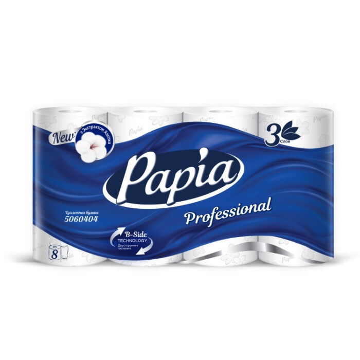 Туалетная бумага 3сл 8рул/упак Papia Professional белая