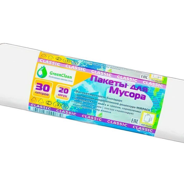 Мешки для мусора 30л ПНД MIRPACK "Classik", 20 штук в рулоне, 50х60 см, 7 мкм, белые 1/40