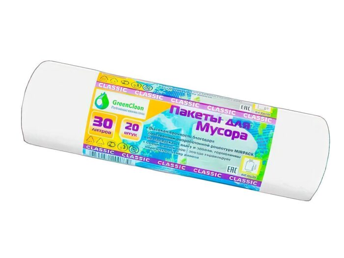Мешки для мусора 30л ПНД MIRPACK "Classik", 20 штук в рулоне, 50х60 см, 7 мкм, белые 1/40